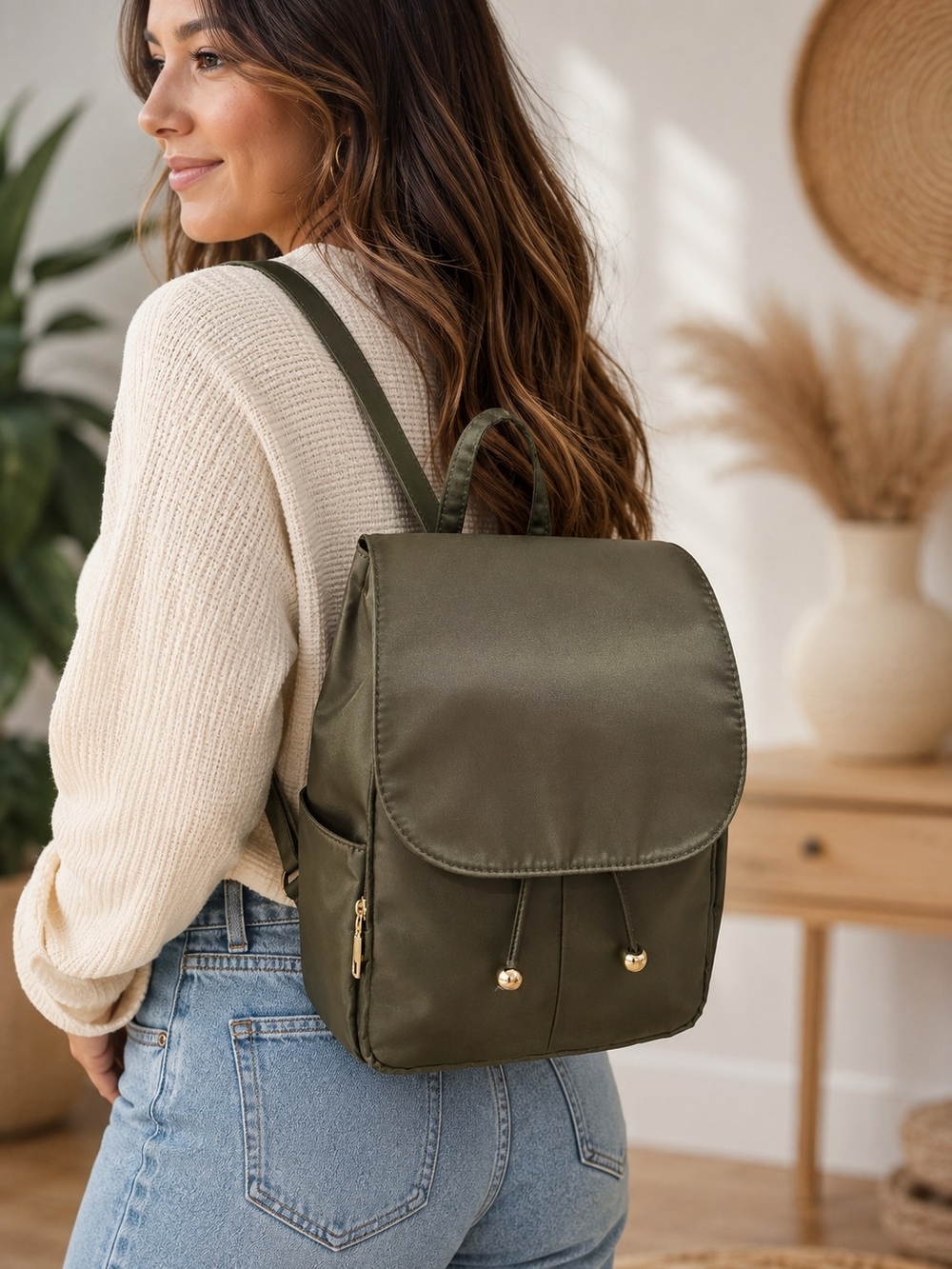 Olive Green NWT Backpack - Women’s Mini Casual Drawstring Flap Backpack